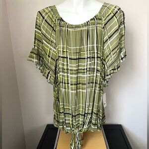 Hannah Front Tie Moss Olive Plaid Blouse XL